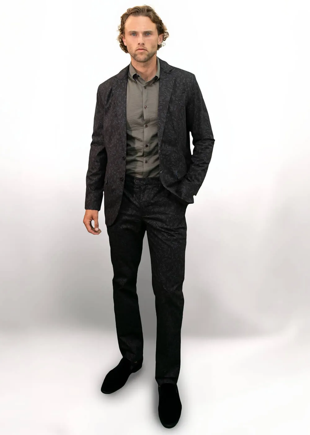 Lords of Harlech Jack Perugia Paisley Chino Trousers Black