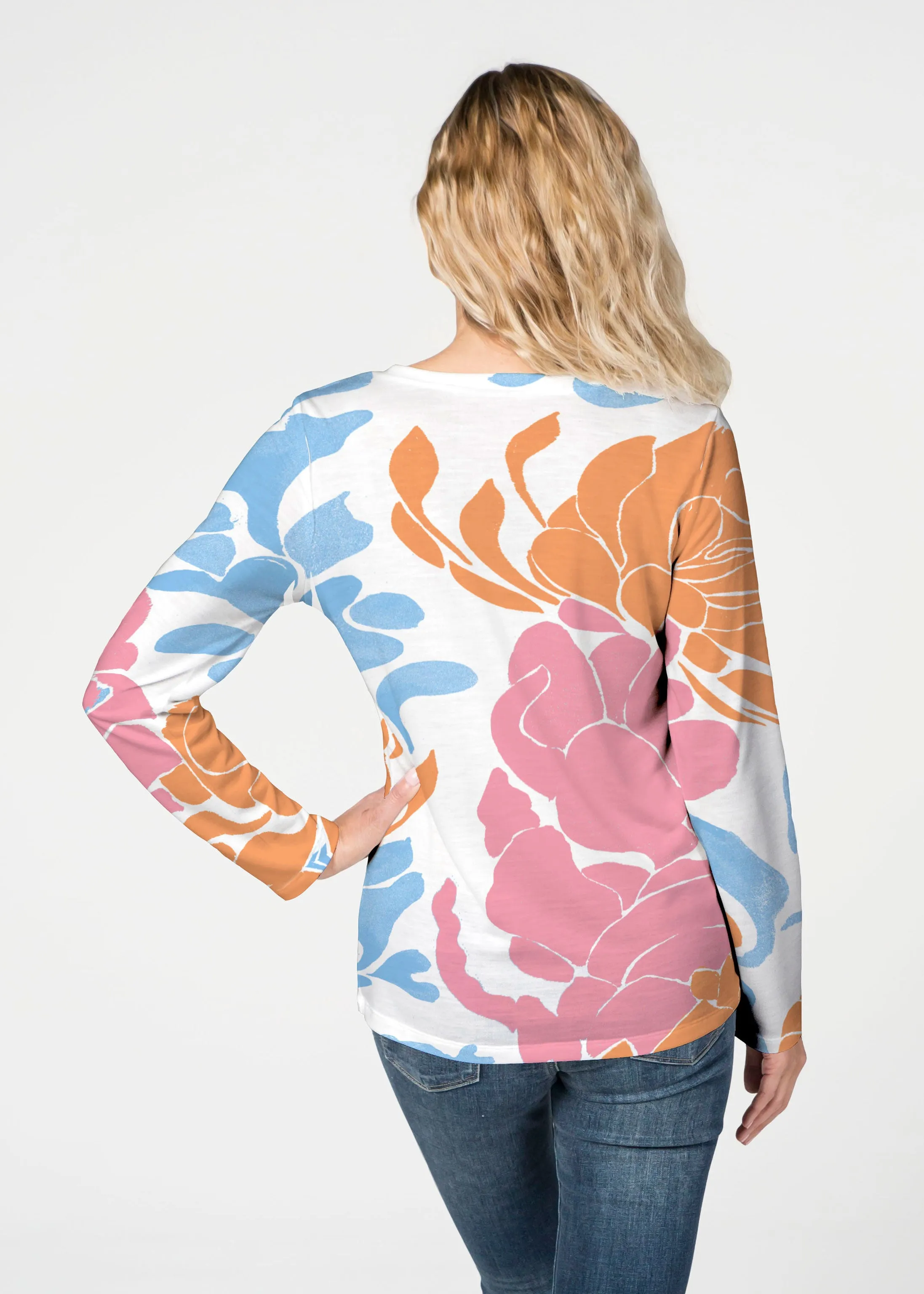 Lotus Pink/Orange (23058) ~ French Terry V-neck Top