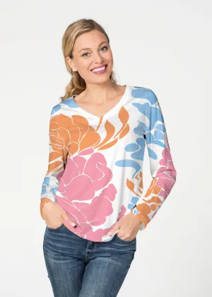 Lotus Pink/Orange (23058) ~ French Terry V-neck Top