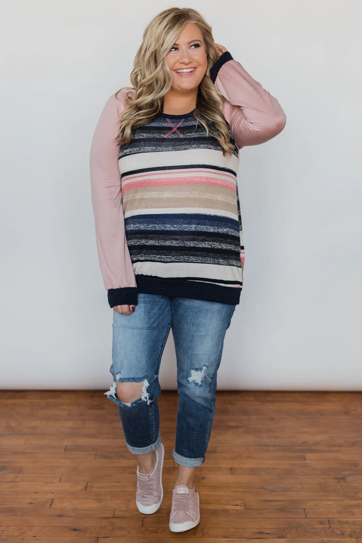 Love Always Long Sleeve Pullover - Mauve & Navy