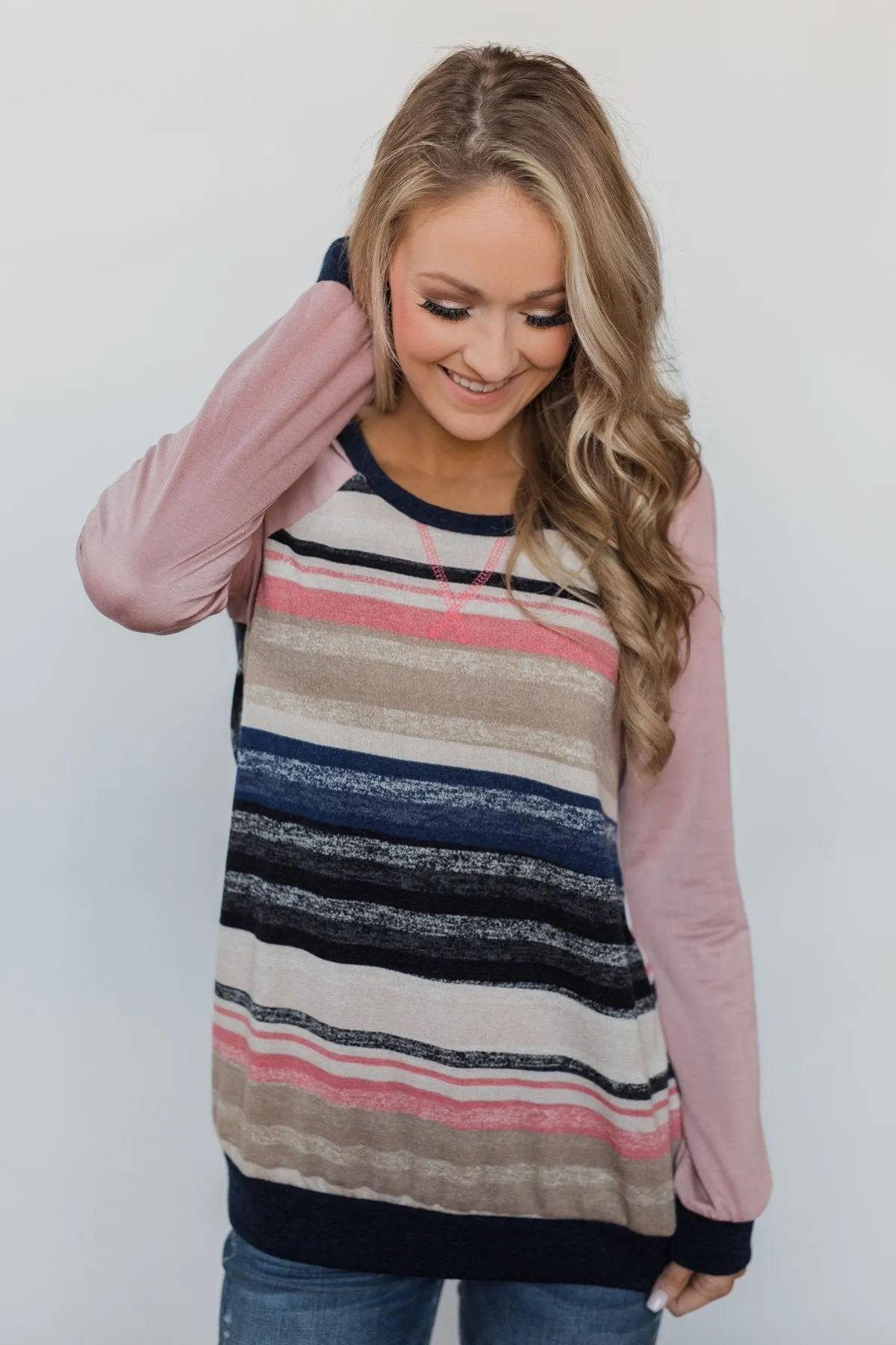 Love Always Long Sleeve Pullover - Mauve & Navy