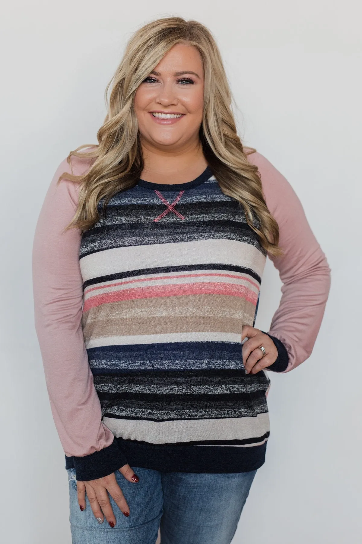 Love Always Long Sleeve Pullover - Mauve & Navy