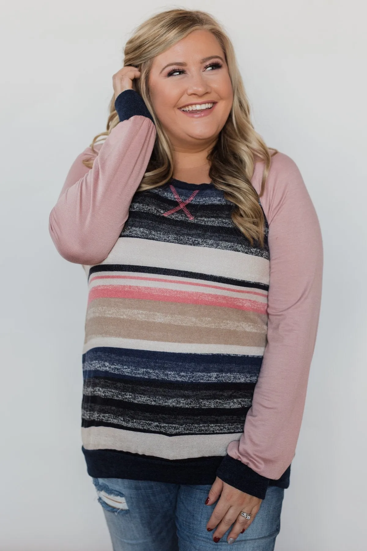 Love Always Long Sleeve Pullover - Mauve & Navy