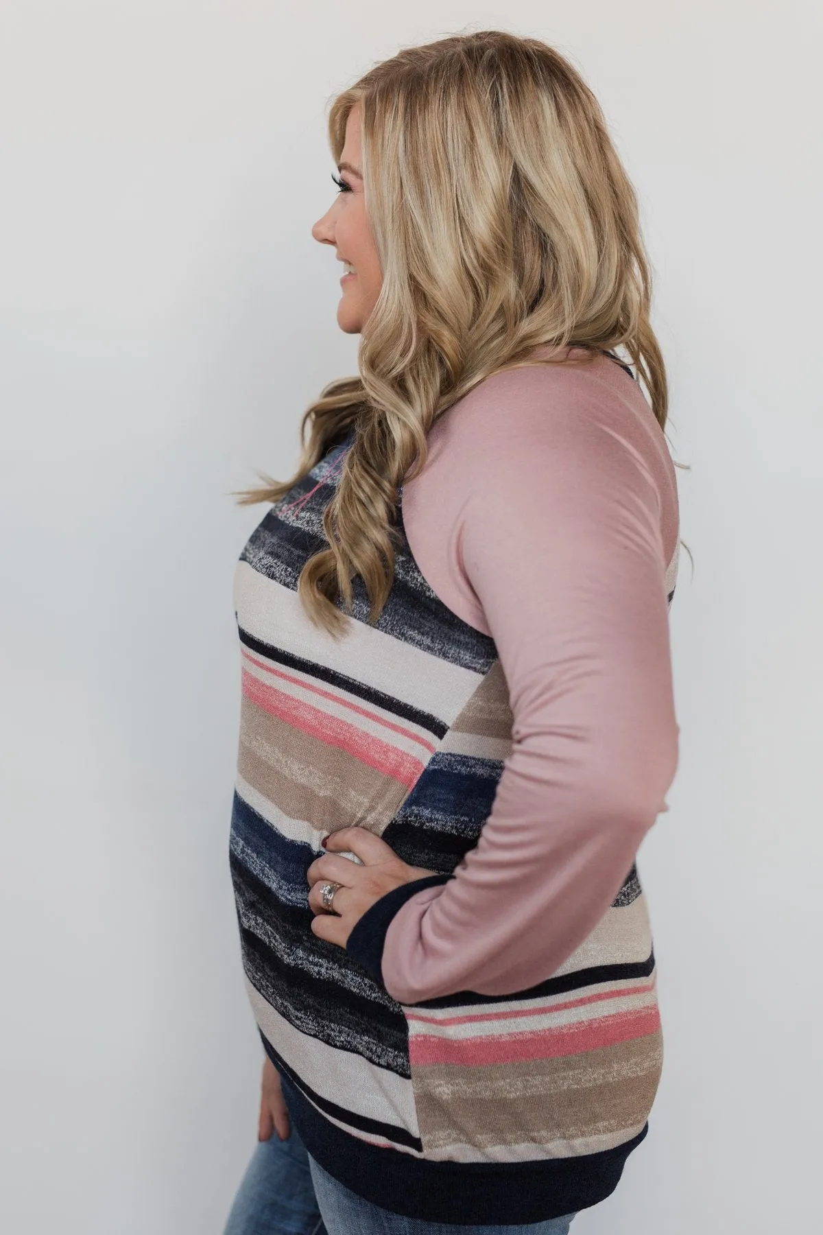 Love Always Long Sleeve Pullover - Mauve & Navy