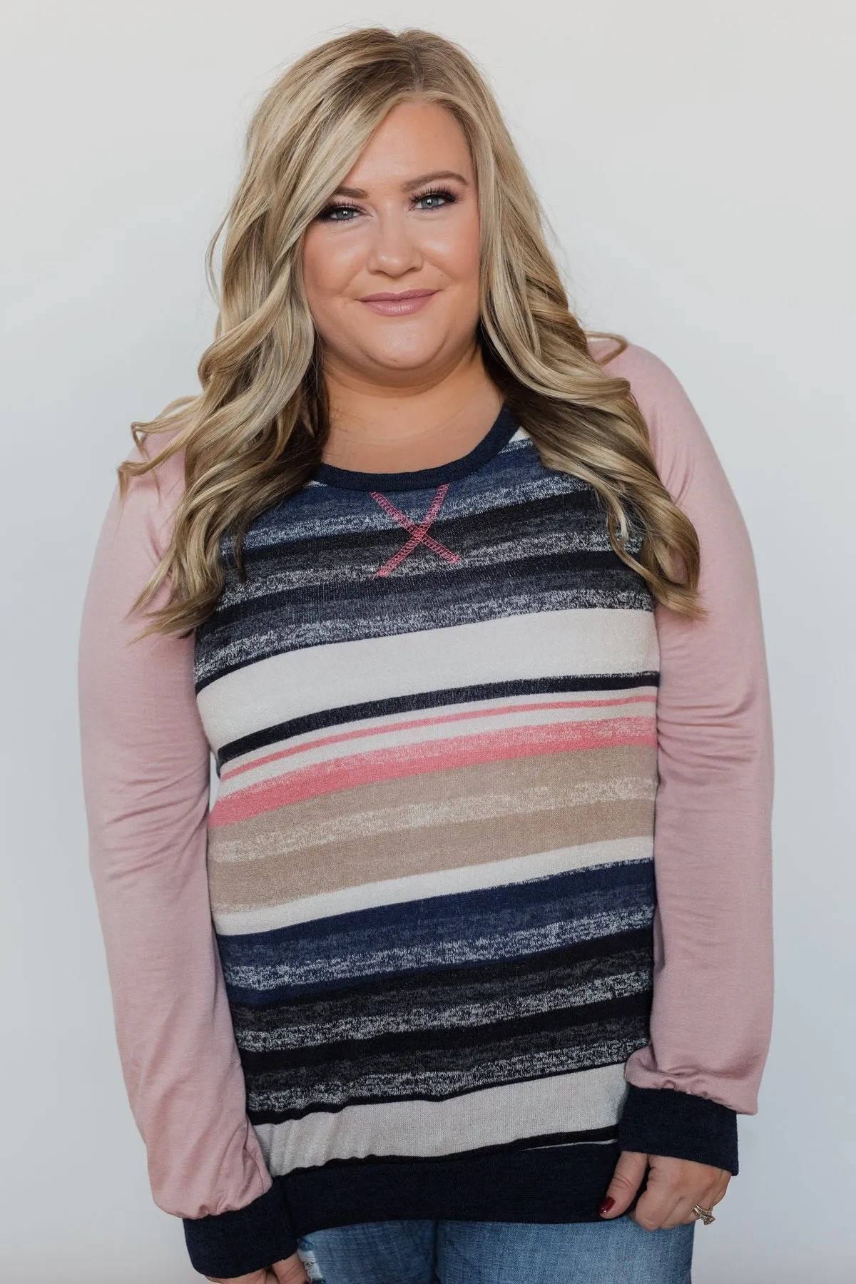 Love Always Long Sleeve Pullover - Mauve & Navy