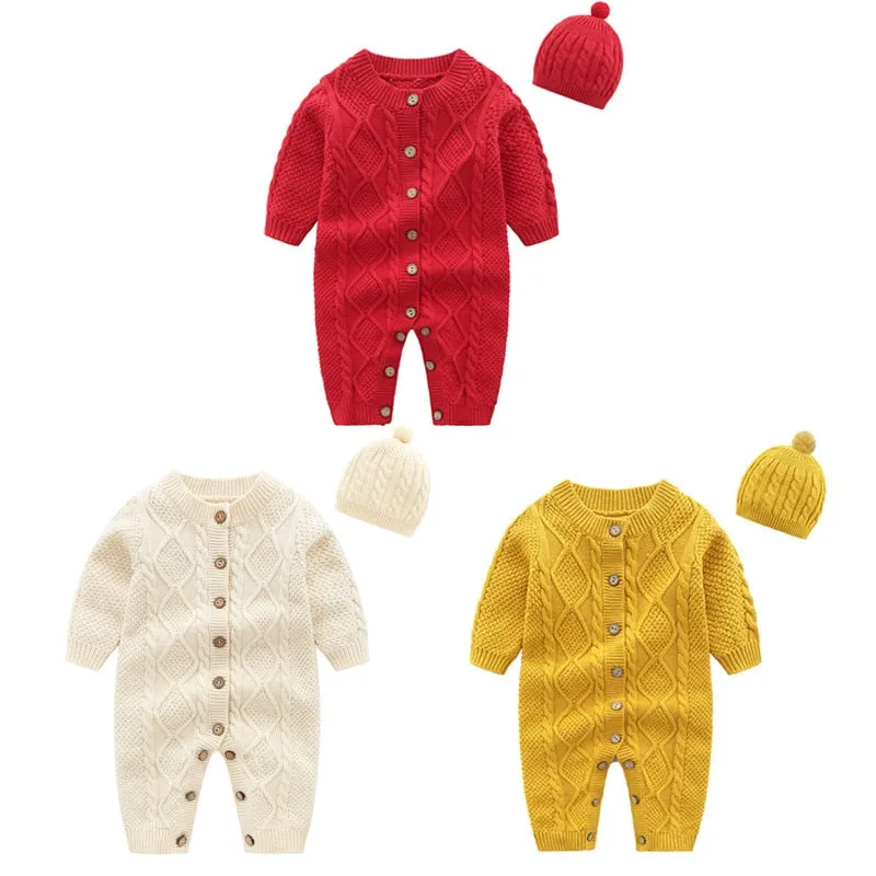 Lovely Unisex Knitted Jumpsuit with Cap