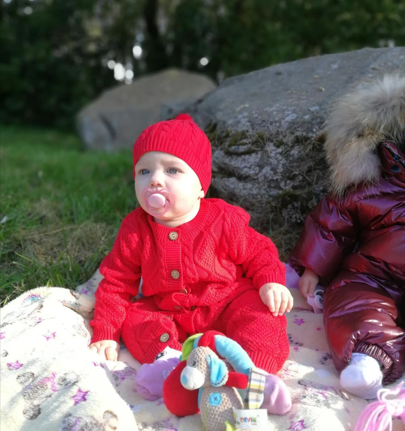 Lovely Unisex Knitted Jumpsuit with Cap
