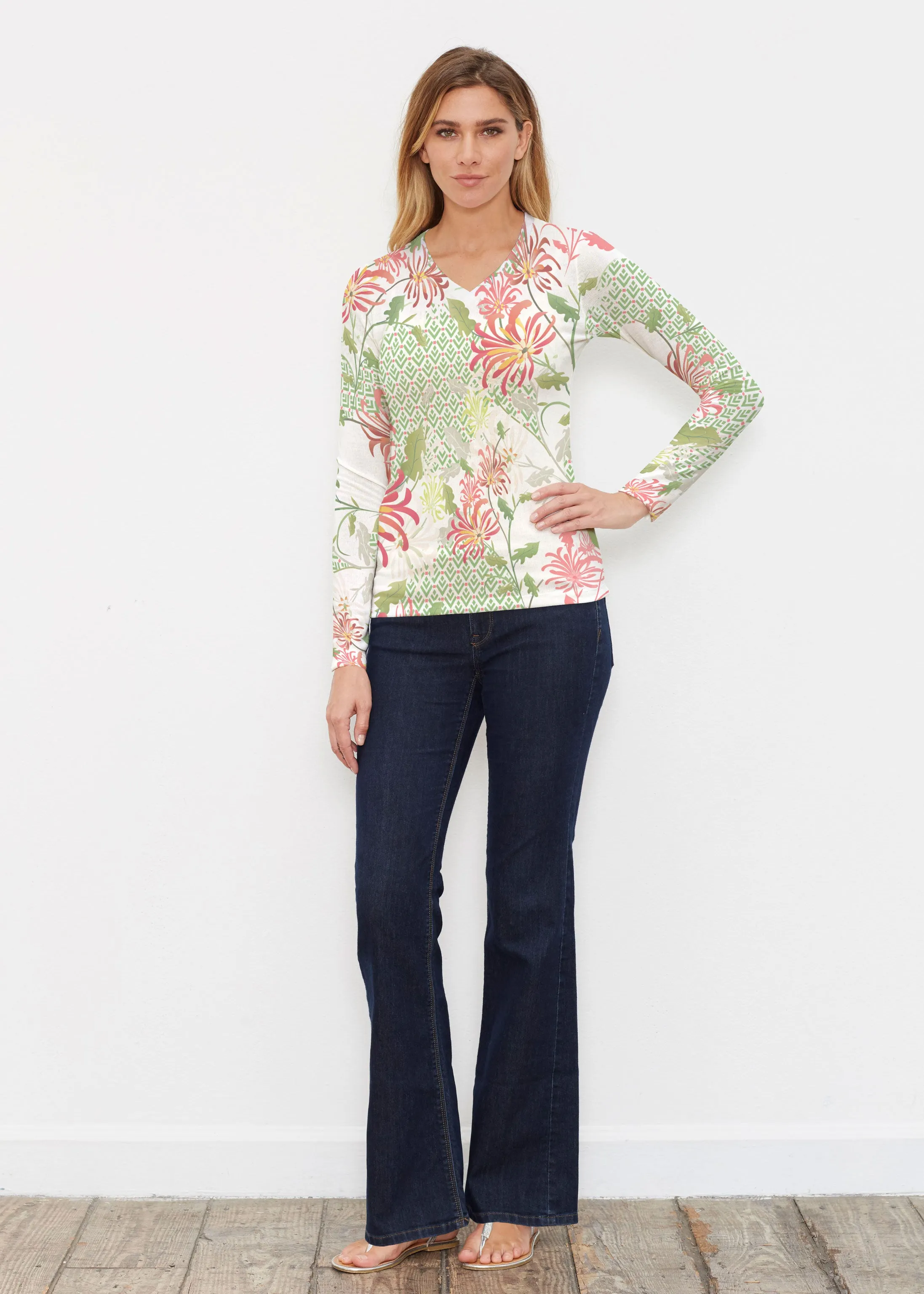 Lucia Green (8089) ~ Butterknit Long Sleeve V-Neck Top