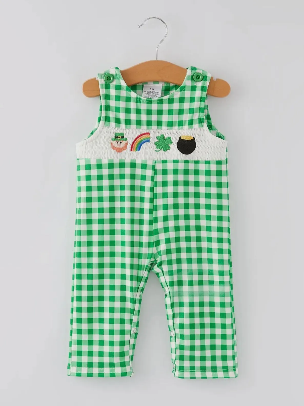 Lucky Charm Boys Smocked Romper: Green Mix