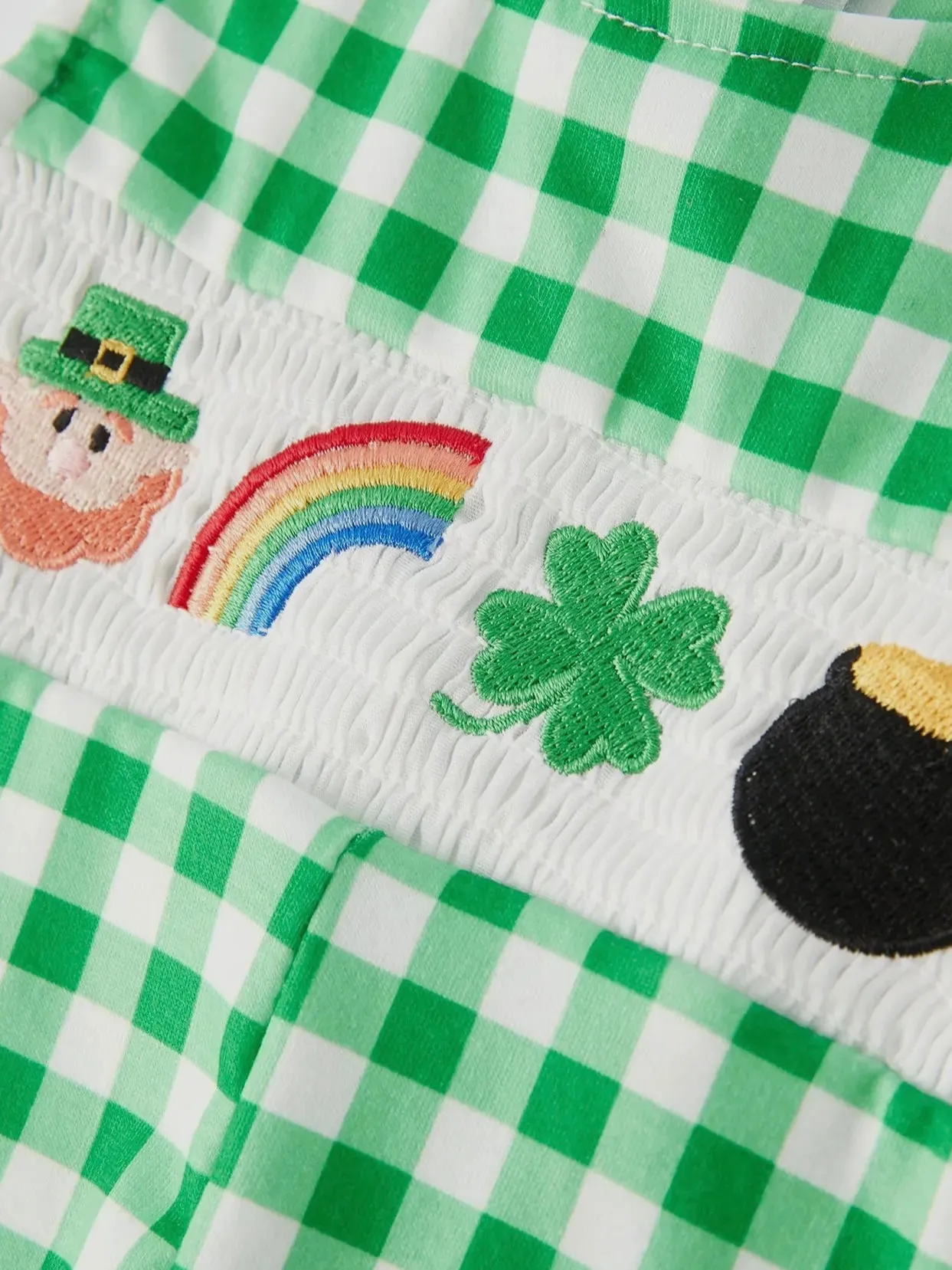 Lucky Charm Boys Smocked Romper: Green Mix