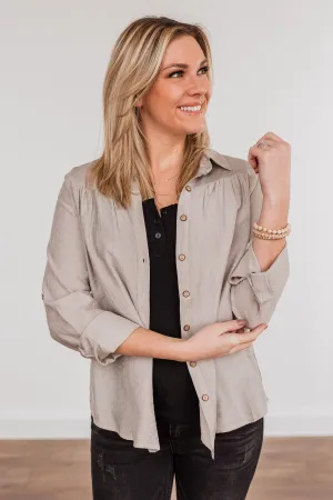 Majestic Moments Button Top- Taupe