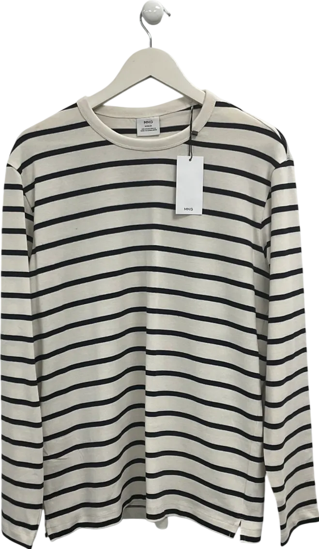 MANGO Cream Mariner Striped Long Sleeve Tee UK M