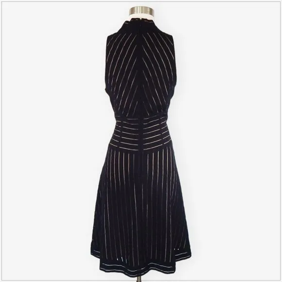 Marc New York  Black Nude Sheer Stripe Sleeveless A Line Dress Approx. 6 8