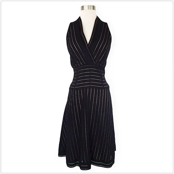 Marc New York  Black Nude Sheer Stripe Sleeveless A Line Dress Approx. 6 8