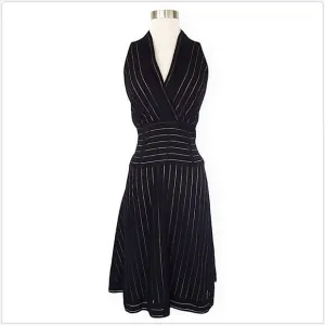 Marc New York  Black Nude Sheer Stripe Sleeveless A Line Dress Approx. 6 8