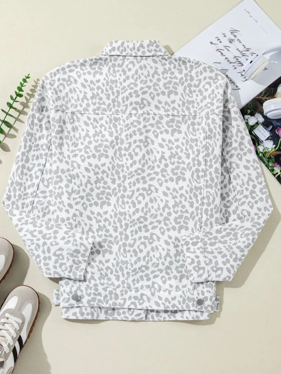 Marie Leopard Button Up Long Sleeve Denim Jacket