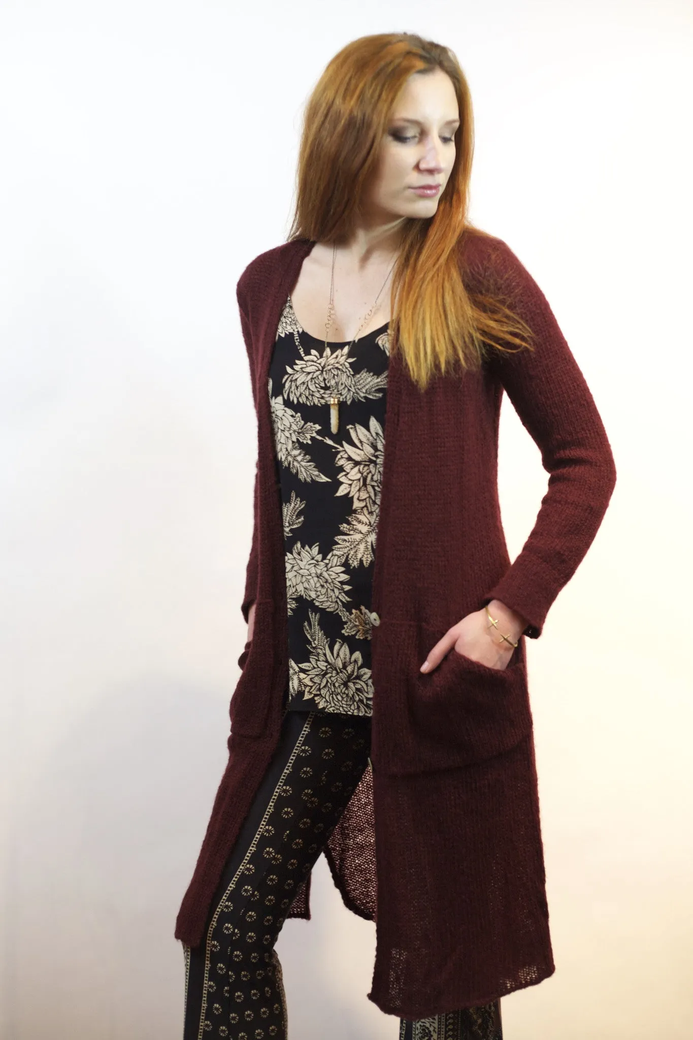 Maxi Cardigan- Burgundy
