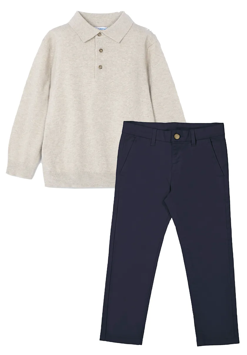 Mayoral 4102 Knit Polo Shirt and 513 Navy Chino Trousers In Stock Now