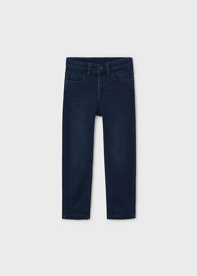 Mayoral 4115 Long Sleeve Check Shirt, 4351 Navy Stripe Jumper and 4540 Denim Jeans In Stock Now
