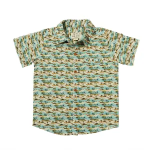 Me & Henry Maui Printed Collared Button Up Shirt- Blue Islands