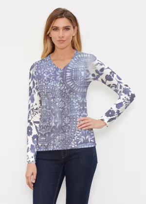 Medallion Flower (13453) ~ Butterknit Long Sleeve V-Neck Top