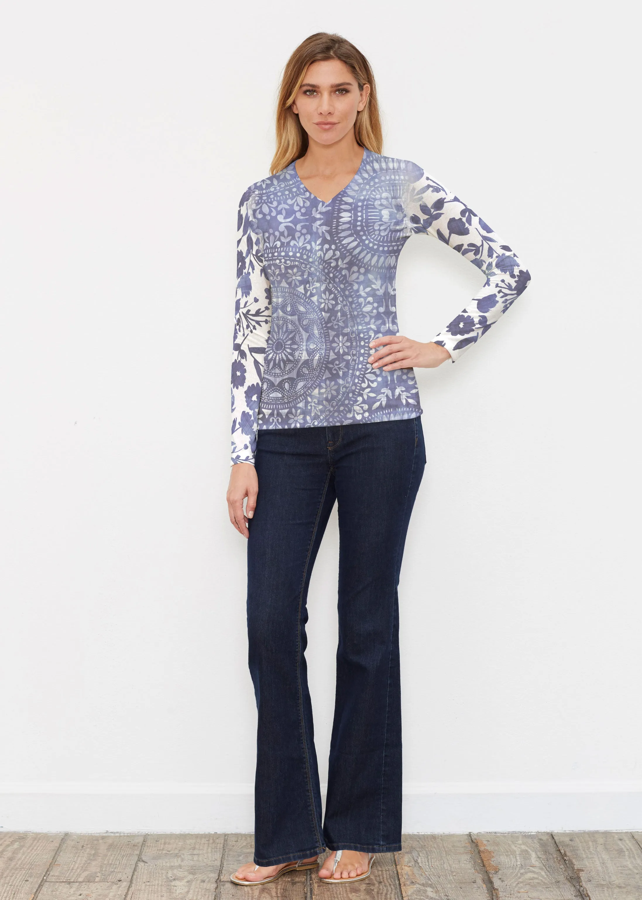Medallion Flower (13453) ~ Butterknit Long Sleeve V-Neck Top