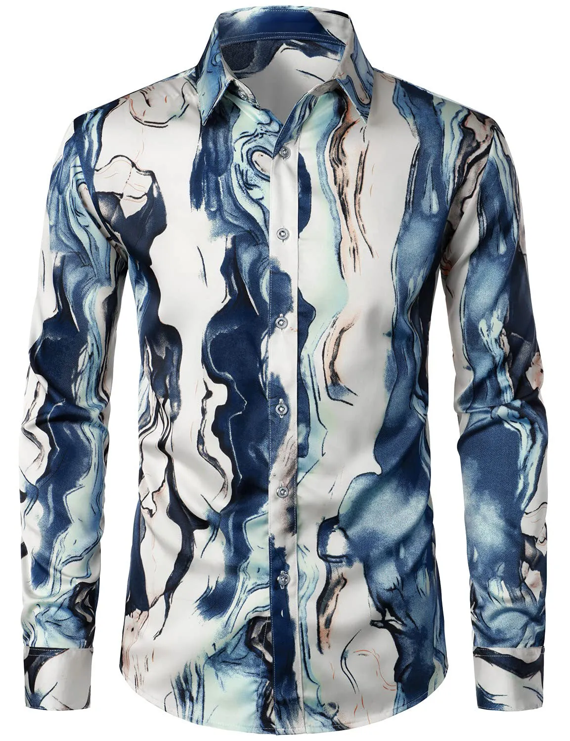 Men's Casual Abstract Print Button Up Long Sleeve Shirt
