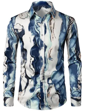 Men's Casual Abstract Print Button Up Long Sleeve Shirt