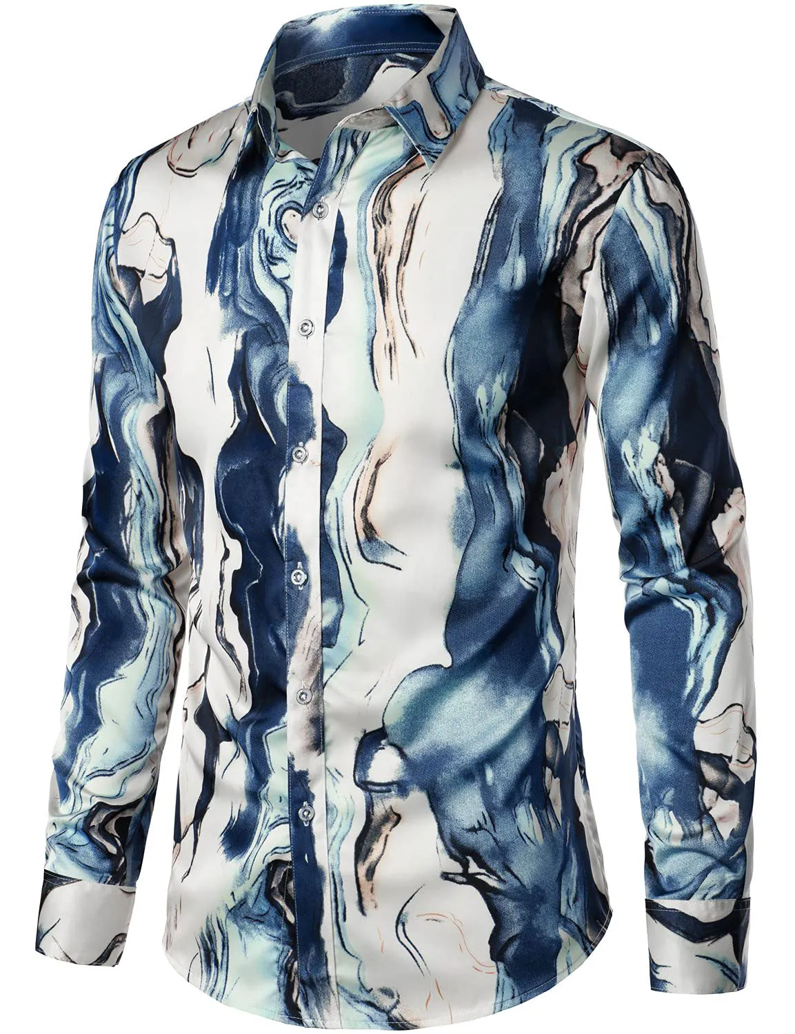 Men's Casual Abstract Print Button Up Long Sleeve Shirt