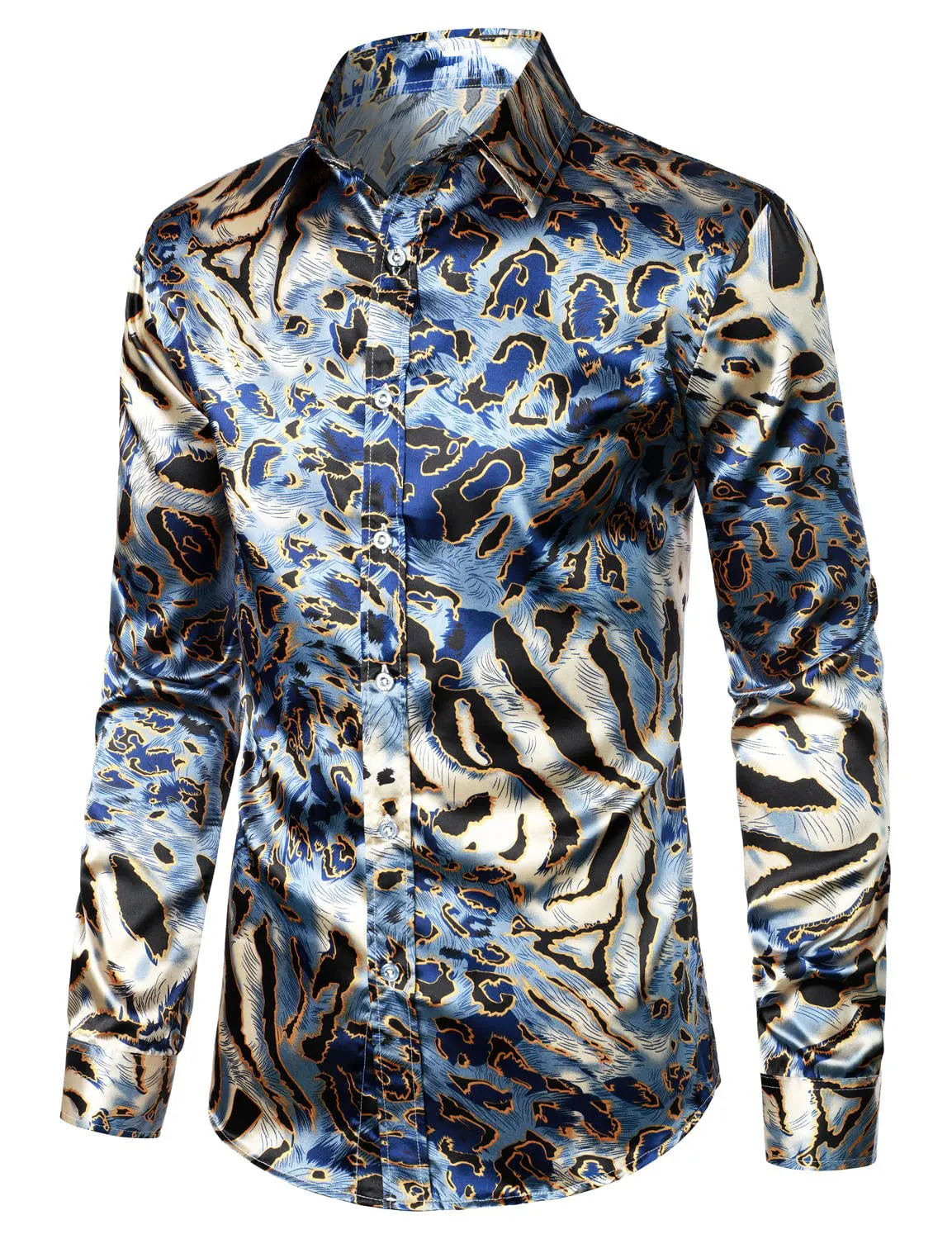 Men's Leopard Vintage Long Sleeve Button Up Dress Shirt