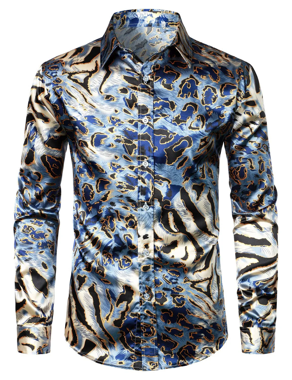 Men's Leopard Vintage Long Sleeve Button Up Dress Shirt