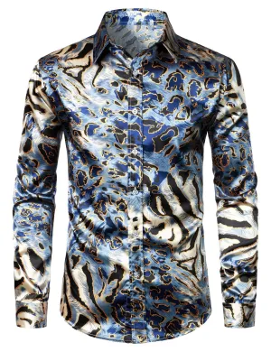 Men's Leopard Vintage Long Sleeve Button Up Dress Shirt