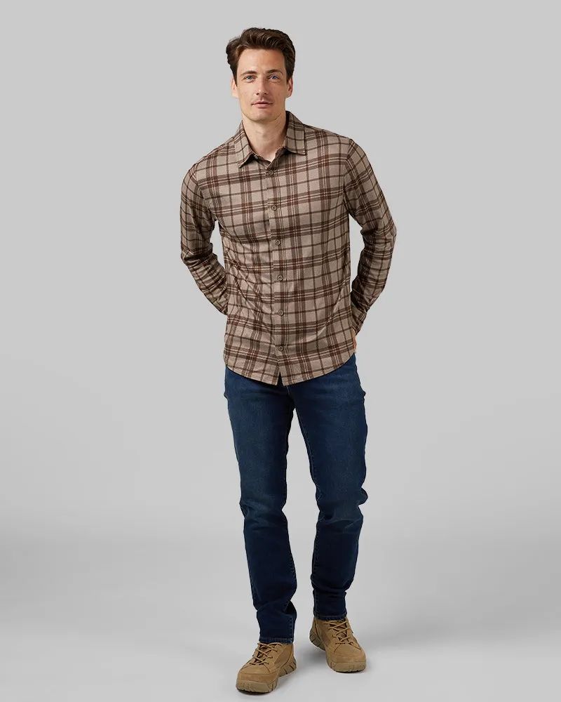 MEN'S SOFT STRETCH KNIT LONG SLEEVE BUTTON-UP