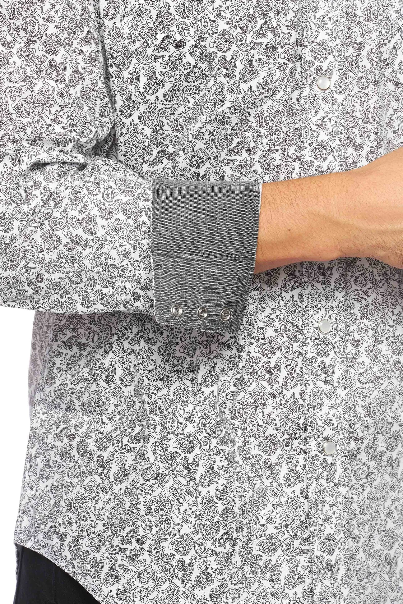 Men's White w/ Black Paisley Western Shirt