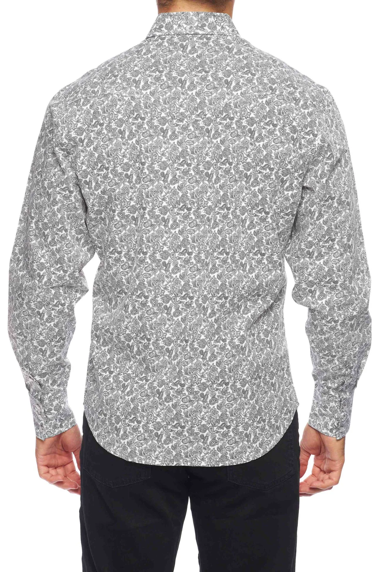 Men's White w/ Black Paisley Western Shirt