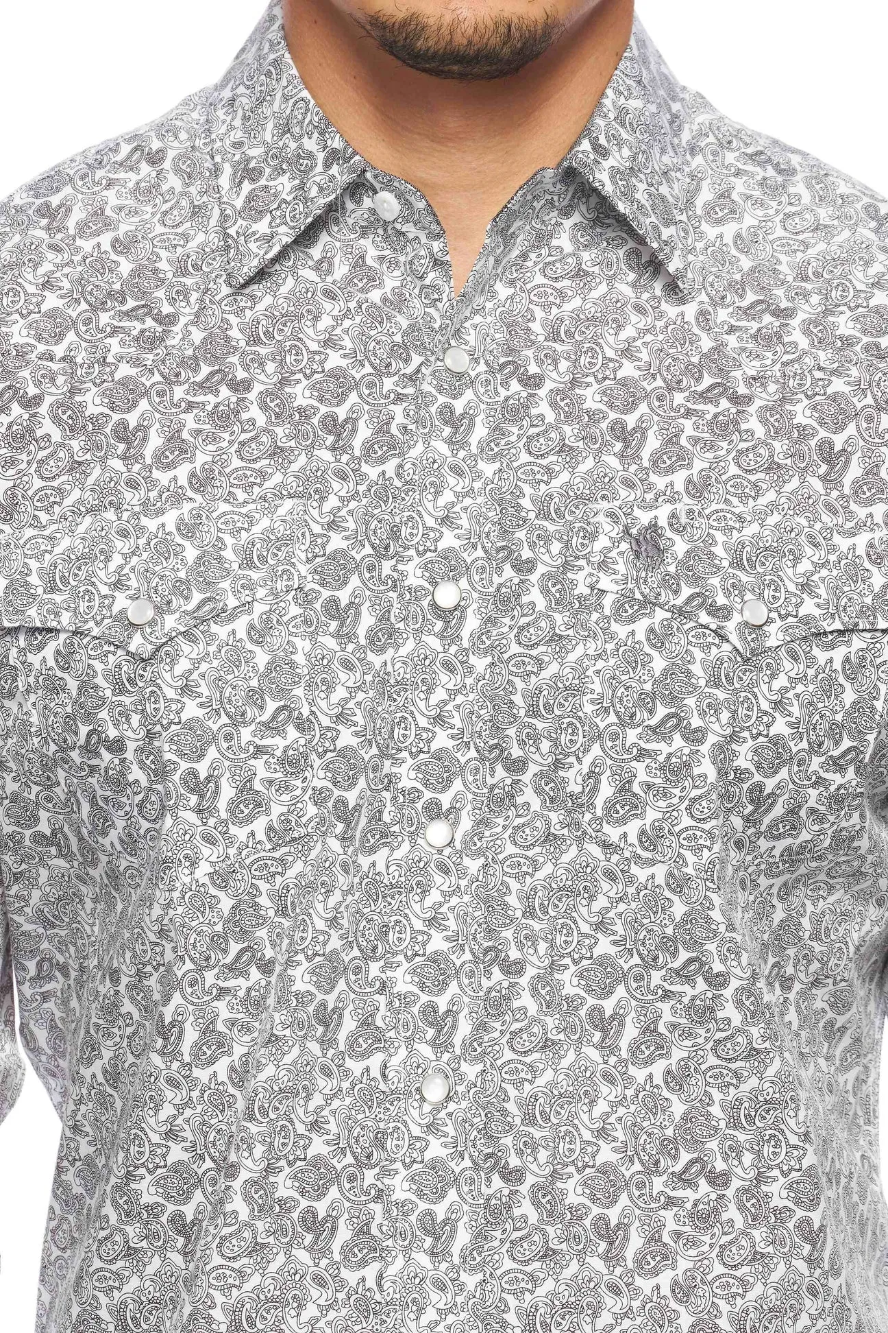 Men's White w/ Black Paisley Western Shirt