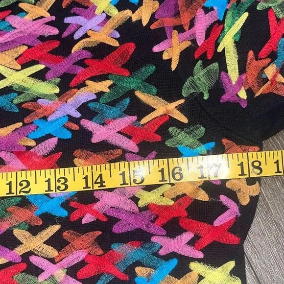 Michael Simon Women's Tulle Ribbon 3/4 Sleeve Cardigan Sweater Multicolor Size S