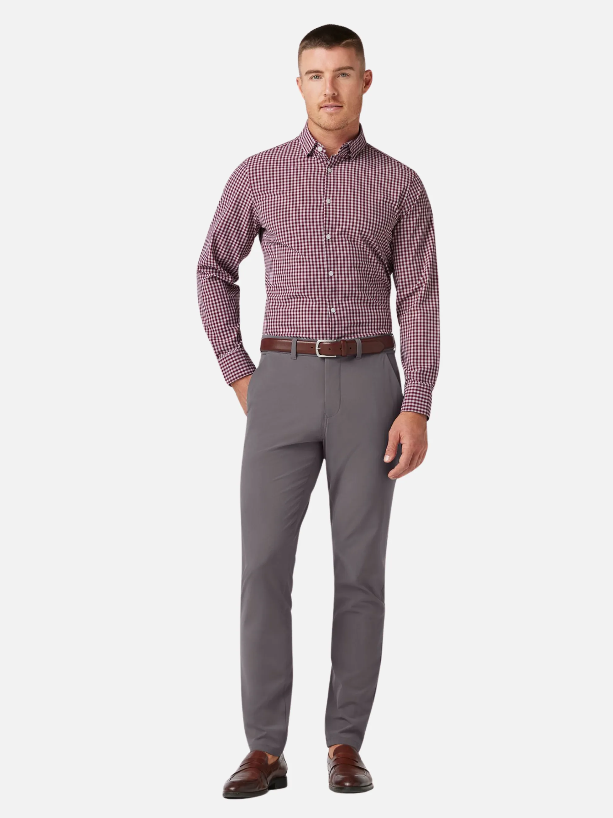 Mizzen   Main Leeward LS Dress Shirt - Garnet Gingham