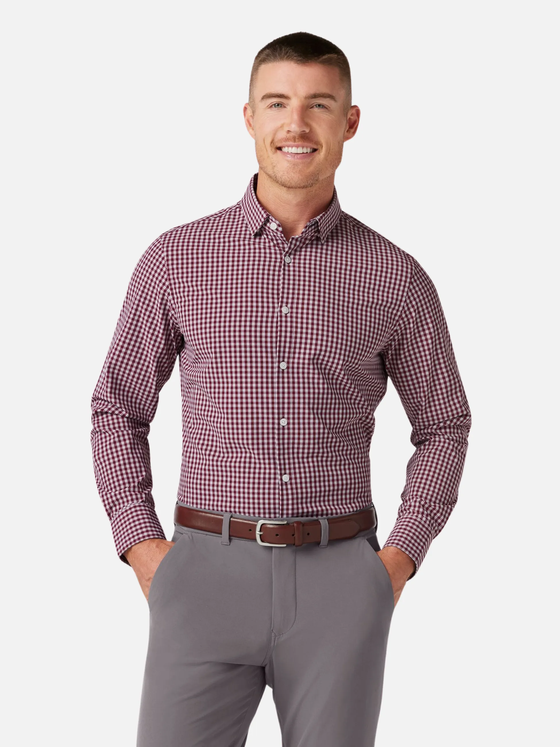 Mizzen   Main Leeward LS Dress Shirt - Garnet Gingham