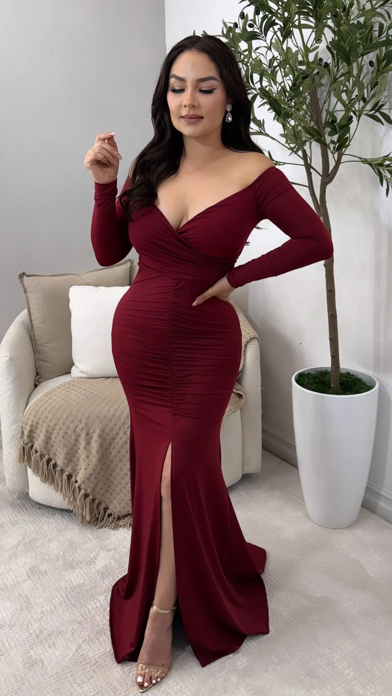 MONTECARLO BURGUNDY  DRESS