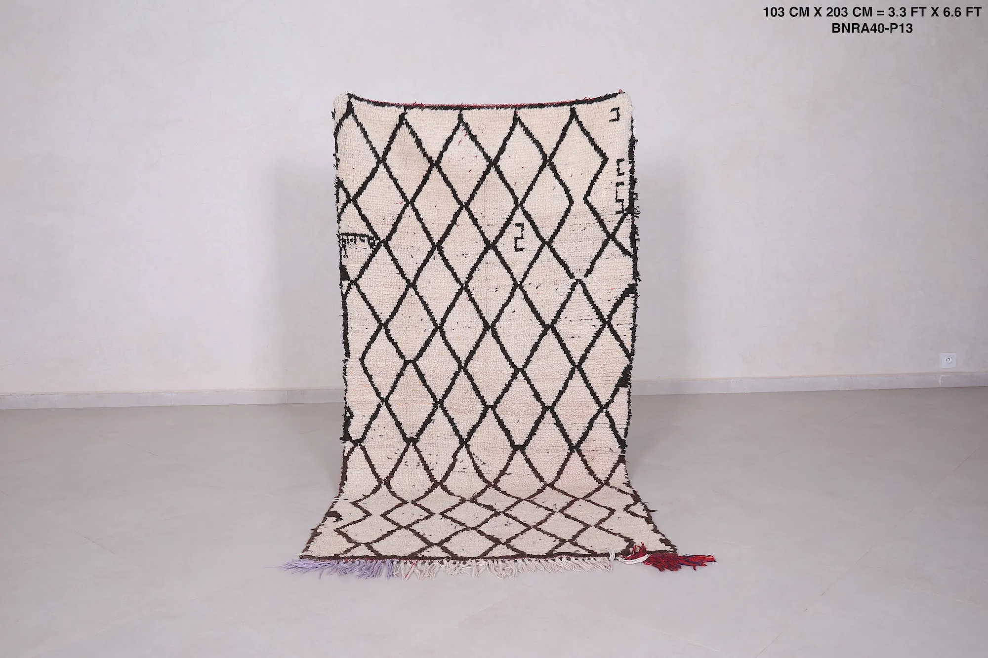 Moroccan Beni Ourain Rug – 3.3 x 6.6 ft Handwoven Wool Carpet