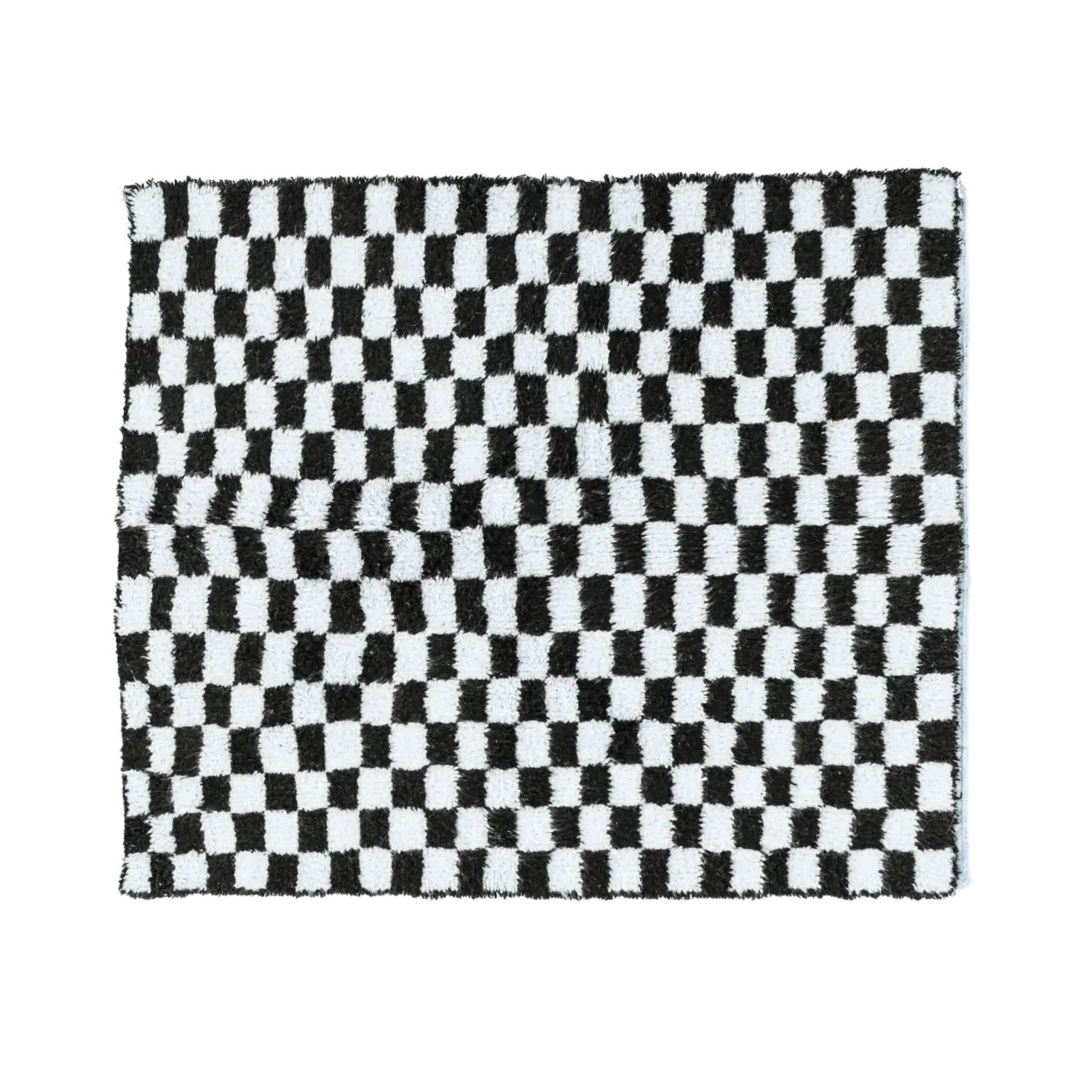 Moroccan Berber Handwoven Checker Wool Area Rug with Tassels - Black and White