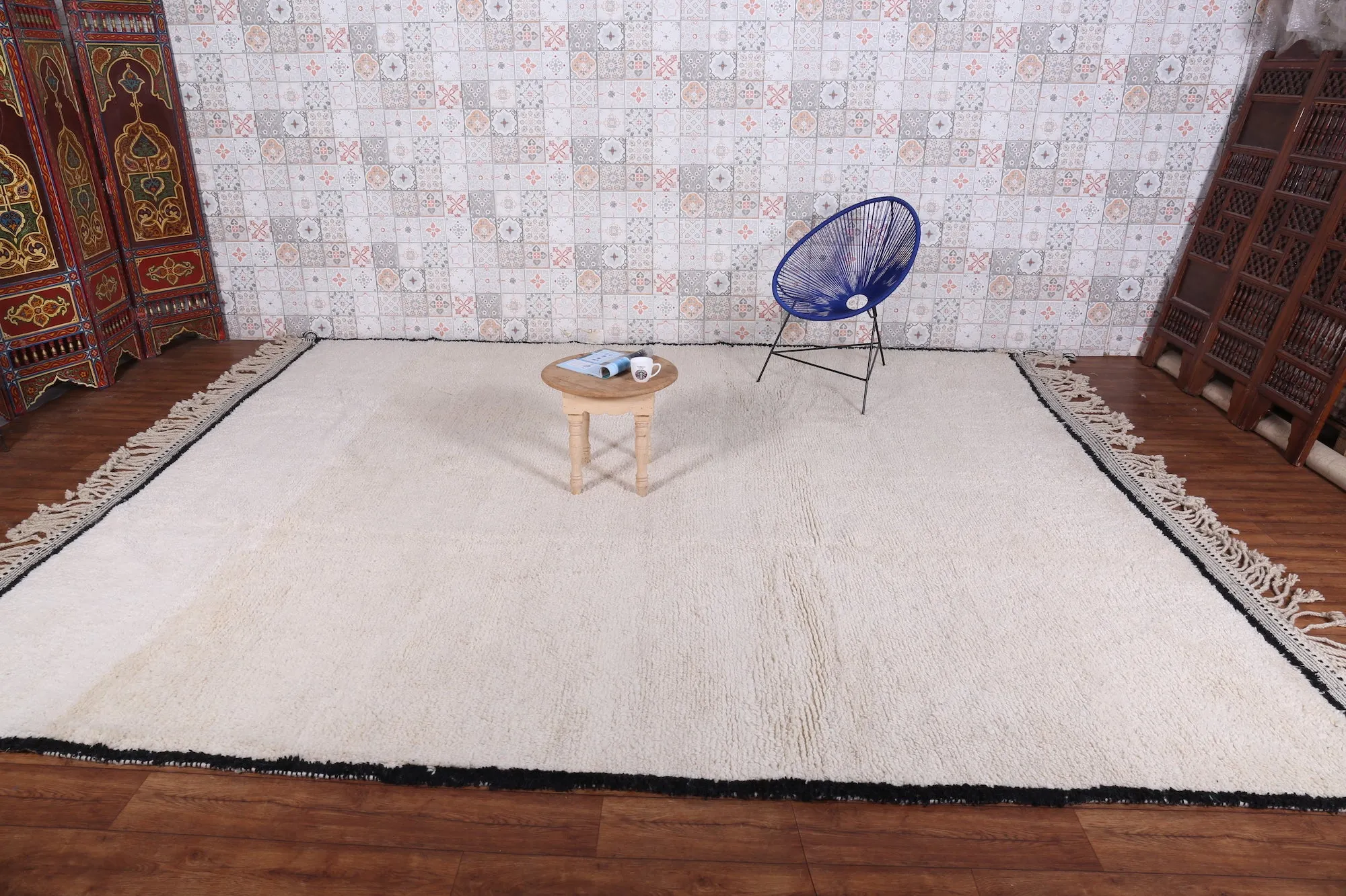 Moroccan Rug Beige With Black Border - Beni Area Rug - Custom Rug