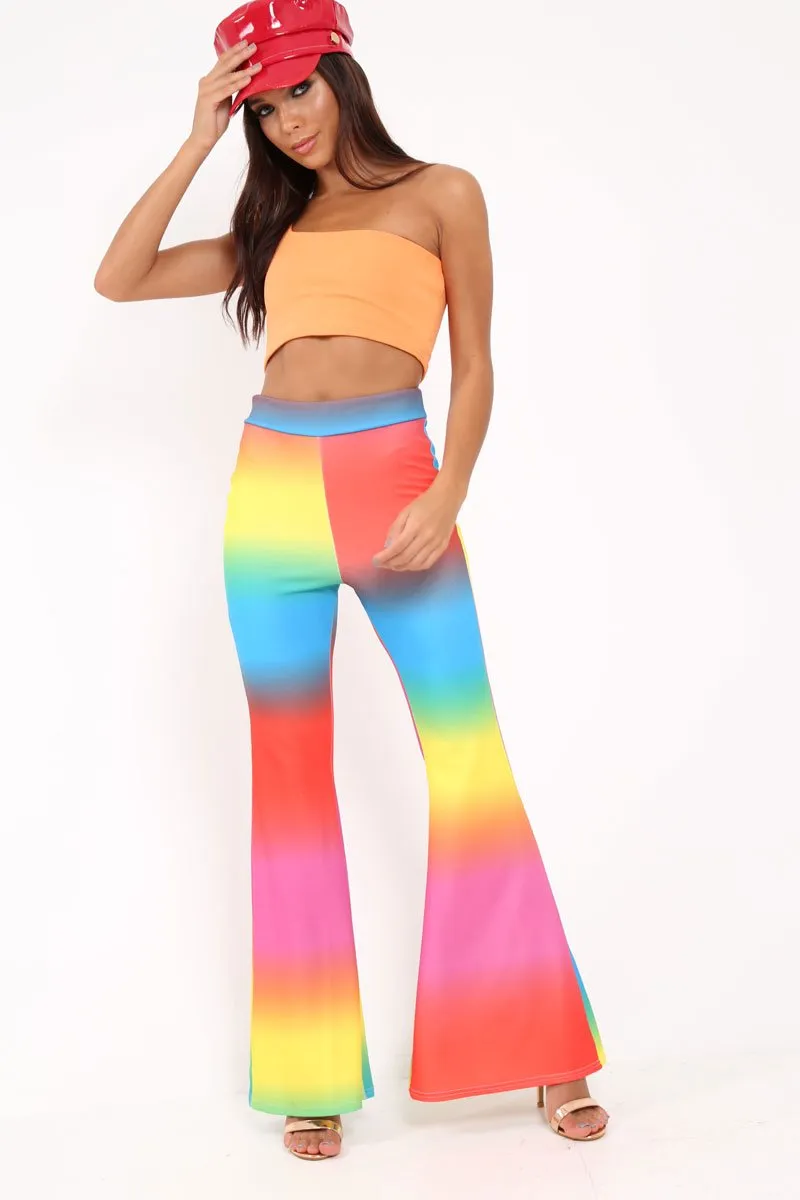 Multi Coloured Rainbow Flared Trousers - Chessa