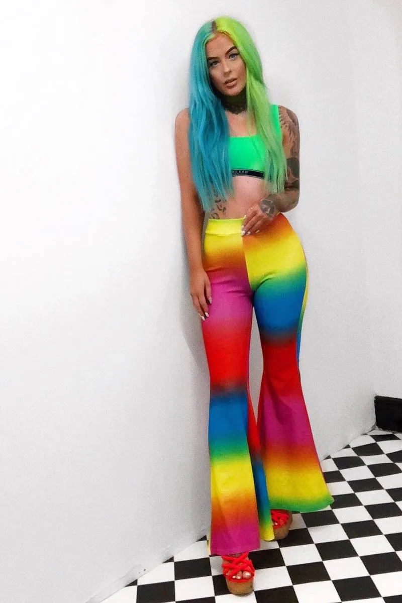 Multi Coloured Rainbow Flared Trousers - Chessa