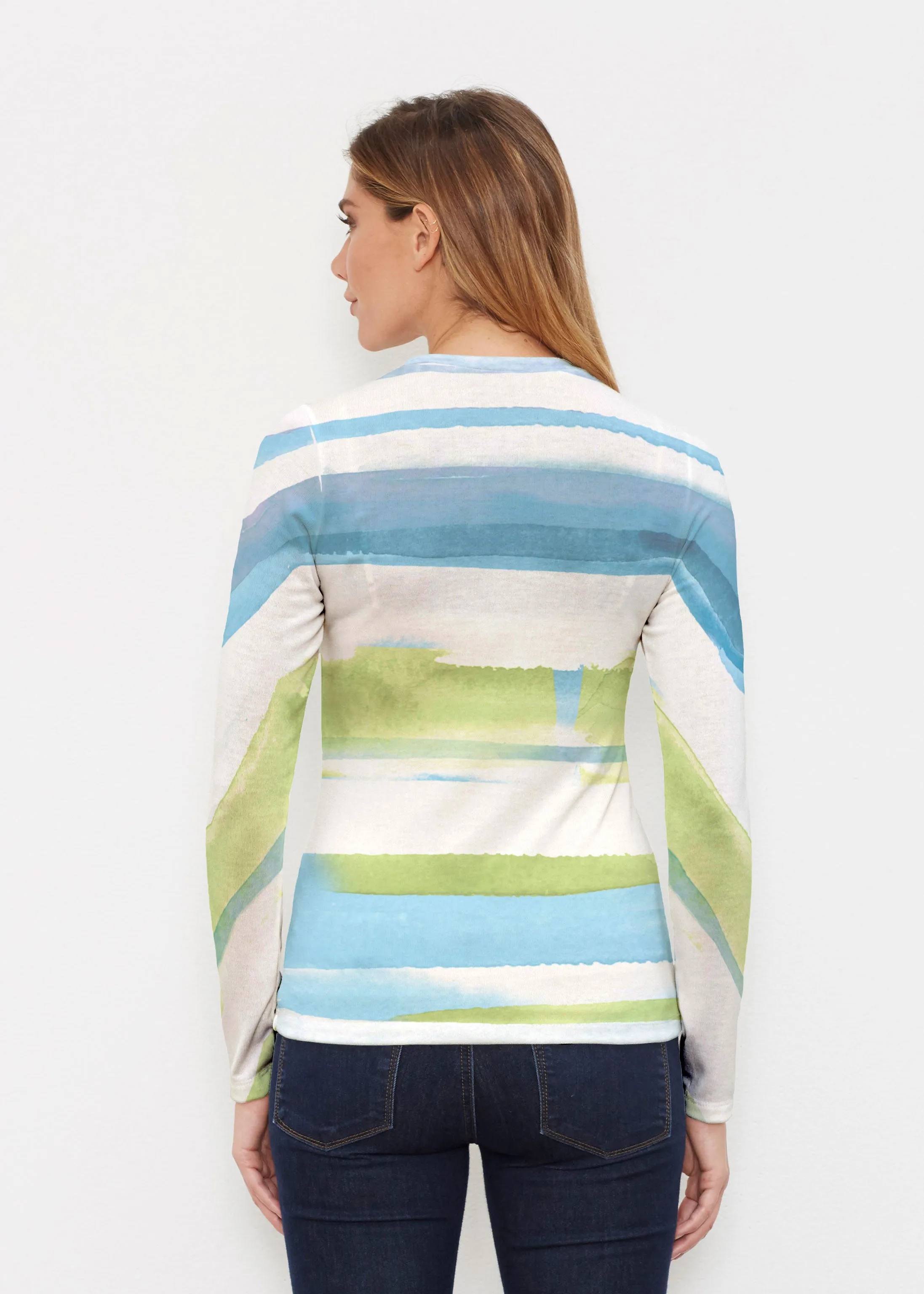 Multi Stripe Blue (7843) ~ Butterknit Long Sleeve Crew Top