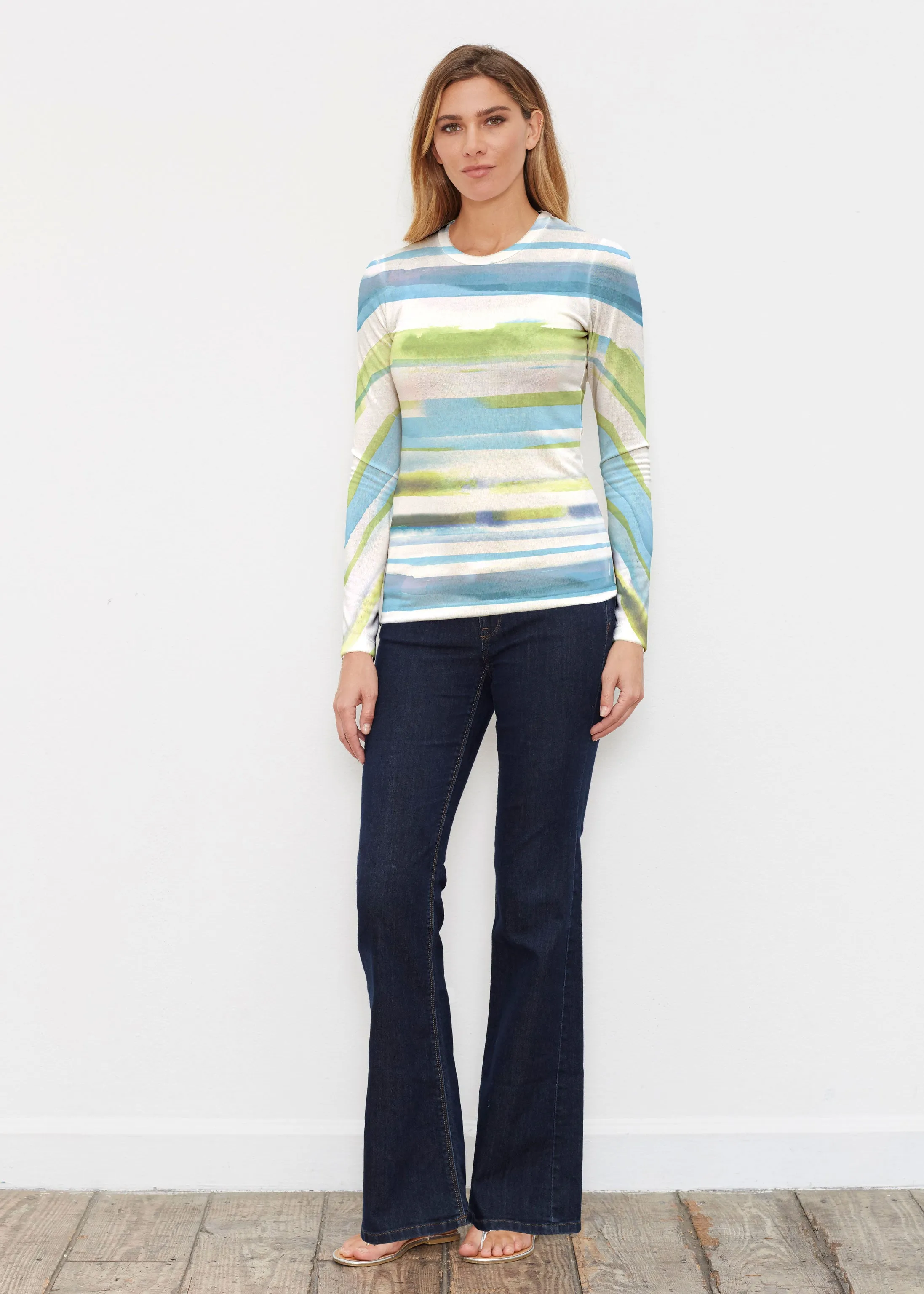 Multi Stripe Blue (7843) ~ Butterknit Long Sleeve Crew Top