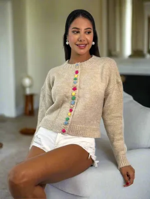 Multicolored Button Wool Cardigan