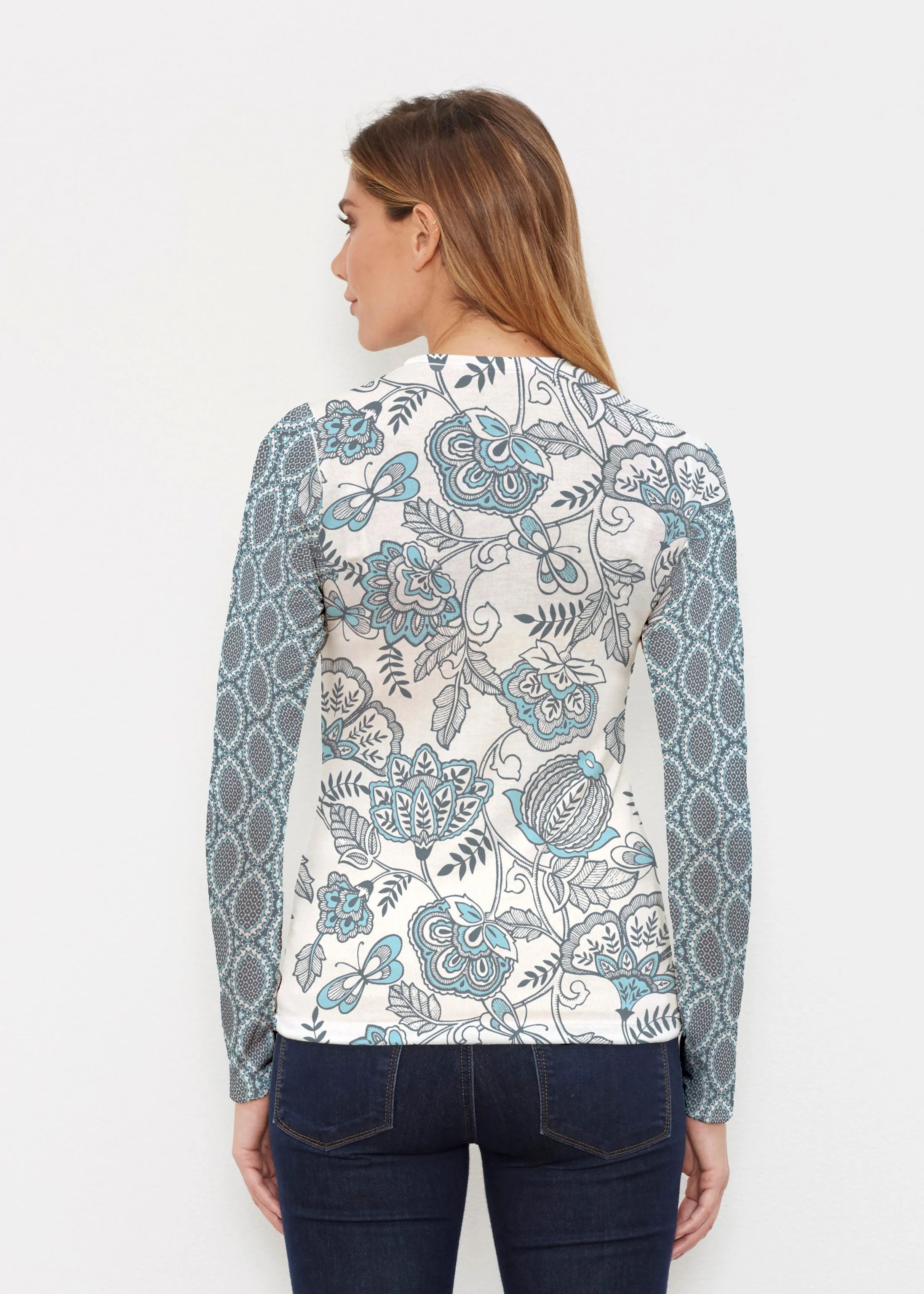 Namaste Floral (13366) ~ Butterknit Long Sleeve Crew Top