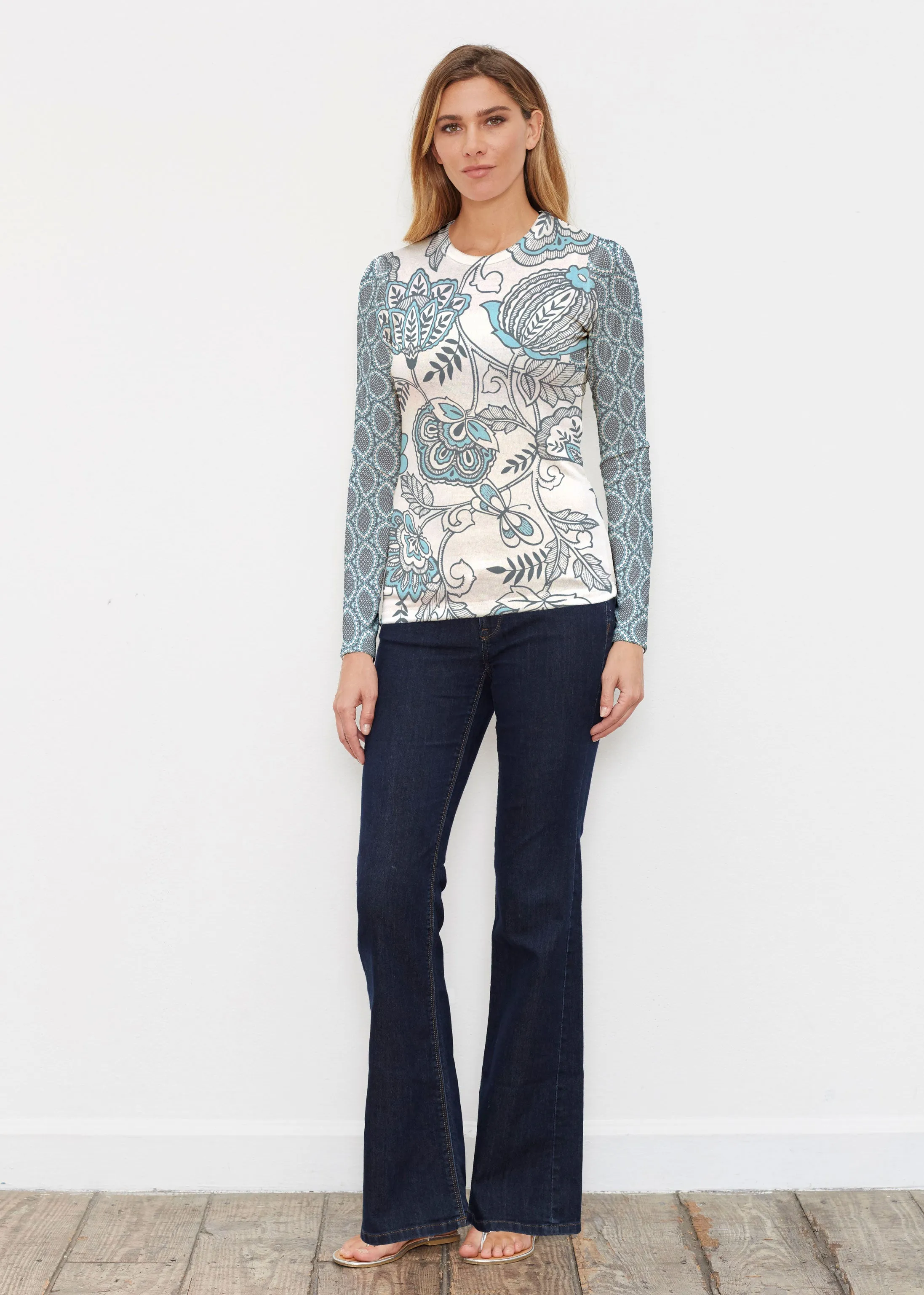 Namaste Floral (13366) ~ Butterknit Long Sleeve Crew Top